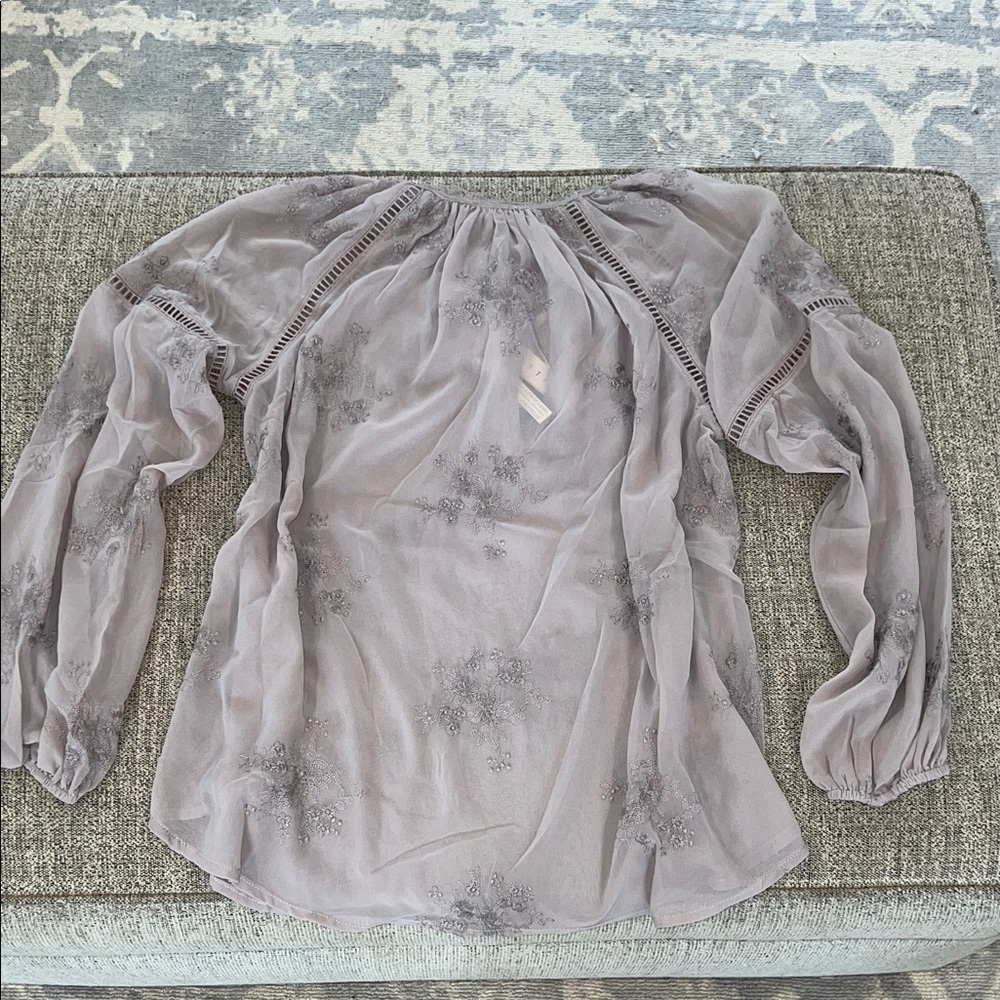 Love Stitch Lavender Gray Embroidered Peasant Blouse - Picture 3 of 3